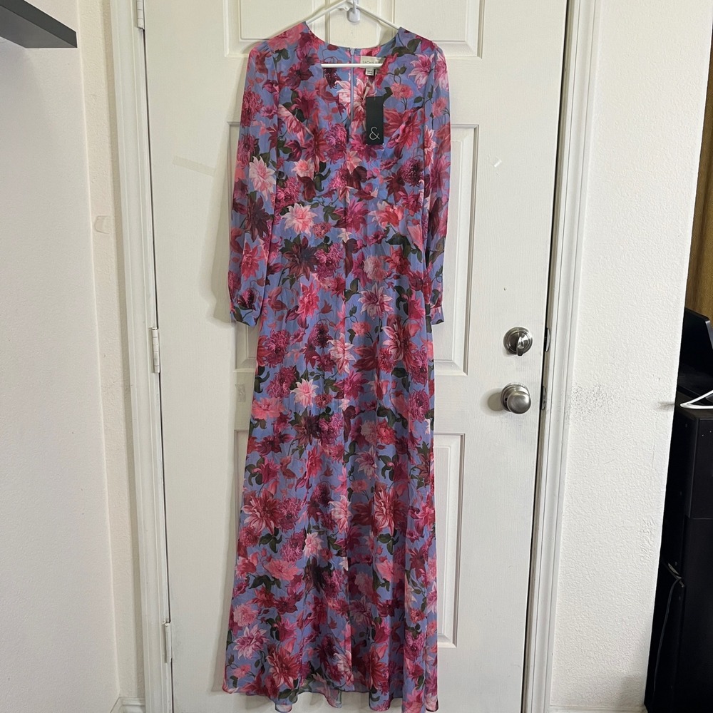 Sachin & Babi Penny Gown Women 0 Pink Periwinkle Floral Maxi Dress NEW $595 - Picture 5 of 13